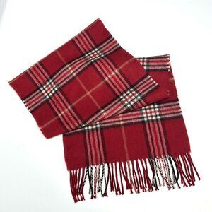 Lord & Taylor Cashmere Tartan Plaid Red Scarf with Fringe Men’s Women’s
